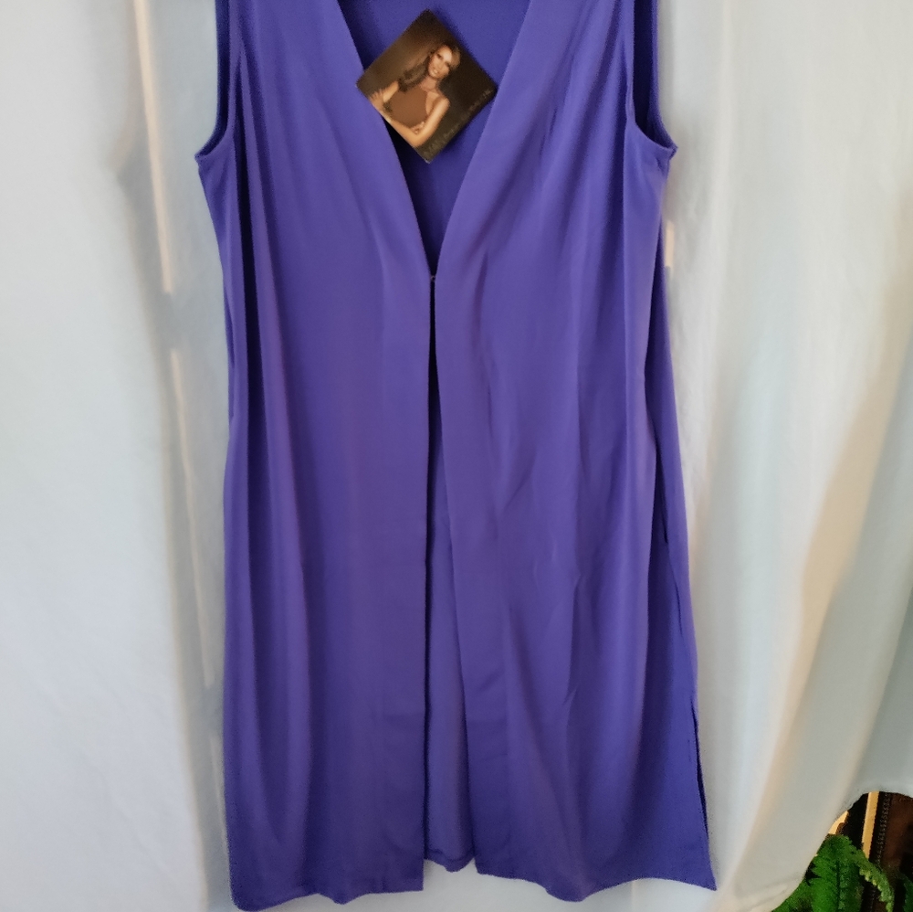 IMAN Global Resort Duster Vest Purple Pockets Side Slit Sm XS NWT. - Picture 3 of 12